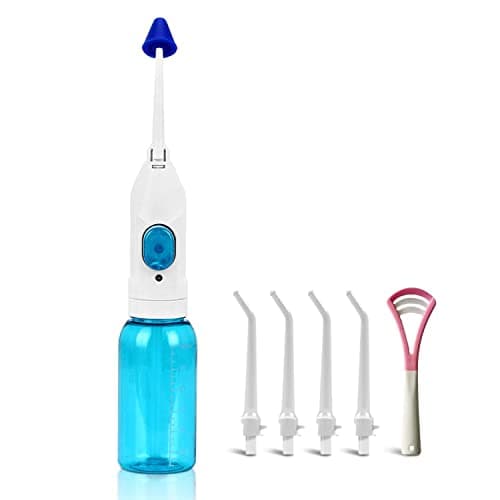 Portable Oral Irrigator Water Flosser Dental Water Toothbrush Toothpick Nasal Irrigator Implement Teeth Cleaner Oral Hygiene flossers for Home Travel with 5pcs Nozzles (Nozzle and Tongue Scraper) 7