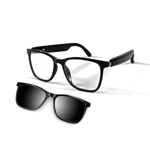 Fecoul Smart Glasses for Men Clear Bluetooth Sunglasses for Women with Magnetic UV400 Polarized Lenses Anti-Blue Light, Bluetooth 5.4, Built-in Microphone,Speaker (with Black Lens)