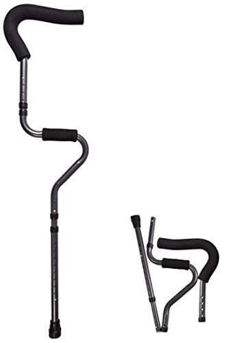 Ez2care Adjustable Folding Crutch, Metallic Grey - Universal Size 5'1" - 6'25" Durable Ergonomic Fashion Design and Comfort Handles, Folding for Travel and Storage, Pack of 1