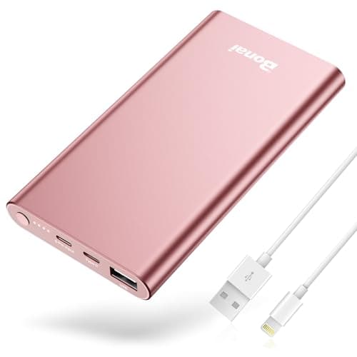 BONAI Portable Charger 12,000mAh 5V/3A Fast Charging Power Bank, Dural Input & Output Ports (USB-C in & Out) Portable Phone Charger for iPhone 17/16/15/14/13/12 Series Galxy Android iPad etc- Pink