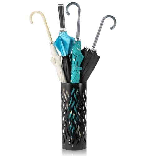 Noamus Metal Umbrella Holder, Umbrella Stand Rack for Entryway, Freestanding Rain Collection Umbrella Organizer, Round Canes Walking Stick Storage Bin for Home Office Decor, Black, 5.9"x5.9"x15.7"