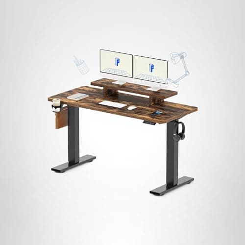 FLEXISPOT Standing Desk with Monitor Stand, 55 x 24 Inches One-Piece Electric Height Adjustable Computer Desk with Cup Holder for Home Office, Rustic 9
