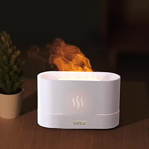 ZWMBYN Flame Air Diffuser Aromatherapy Air Humidifier, 180ml Cool Mist Mini Humidifier Desktop Air Aroma Diffuser, Auto-Off Safety Switch Noiseless Aroma Diffuser for Home Office White