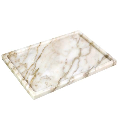 100% Natural Marble Serving Tray Luxury Marble Storage Tray for Home Decor Stone Tray for Bathroom/Kitchen/Vanity/Dresser,Plate Holder for Tissues, Candles, Towel
