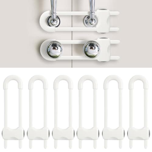 Baby Proofing Cabinets, Sliding Cabinet Locks for Babies, Adjustable U Shaped Baby Safety Locks, Childproof Cabinet Latch for Kitchen, Bathroom, Drawer, Cupboard Doors Knobs & Handles (6 Pack White)