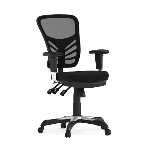 Flash Furniture Nicholas Mid-Back Swivel Desk Chair with Wheels, Mesh Back, Padded Seat, and Armrests, Adjustable Height Mesh Ergonomic Office Chair, Black