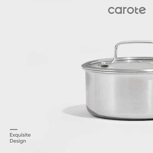 CAROTE 1.5Qt & 3Qt Stainless Steel Saucepan Set, Ceramic Pot Sets Non-Stick Non-Toxic Kitchen Cookware, Small Cooking Pots with Lids, Oven Safe, Induction Sauce Pan, Even Heating 5
