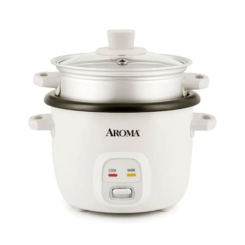 AROMA® Rice Cooker, 2-Cup (Uncooked) / 4-Cup (Cooked), Steamer, Grain Cooker, Soup Maker, Oatmeal Cooker, Auto Keep Warm, 1 Qt, White, ARC-302-1NG