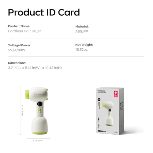 Bc Babycare Gentle Cordless Hair Dryer for Baby and Kids, Quiet Portable Mini Blow Dryer for Infant, Children Hair Dryer, Low Heat/Speed with 4 Model for Hair Diaper and Full Body (Green) 9