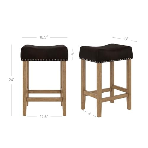 Nathan James Hylie Nailhead Wood Pub-Height Kitchen Counter Bar Stool 24", Dark Brown/Light Brown 2