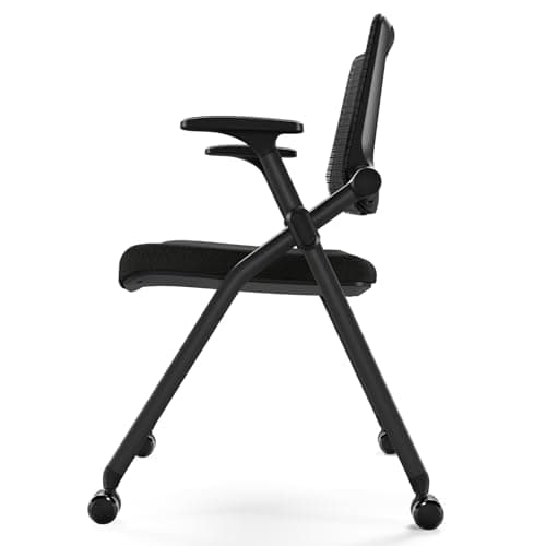 FYLICA Foldable Office Chair with PU Wheels and Smooth Armrest-Ergonomic Mesh Bouncing Back, Stackable Conference Room Chair, Office Guest & Reception & Meeting Chair (Black) 5