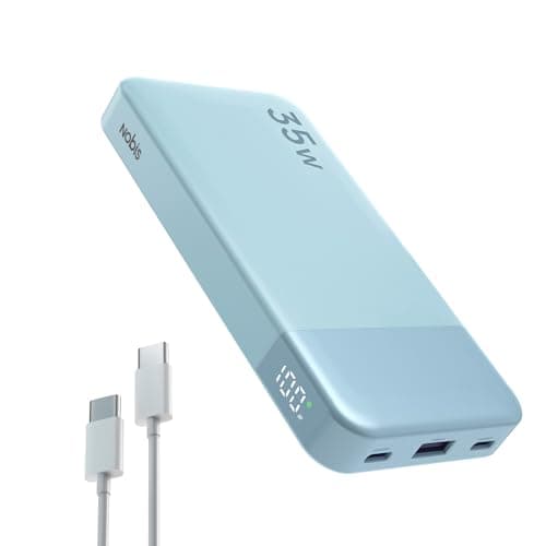 NOBIS Portable Charger, 10000mAh Power Bank Fast Charging, Battery Pack with C to C Cable, Battery Bank with Digital Display for iPhone iPad Android etc (Blue, 35W)