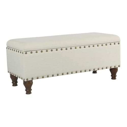 HomePop Upholstered Storage Bench with Nailhead Trim – Cream