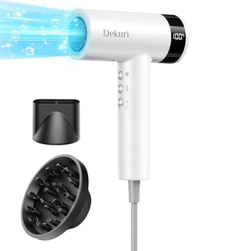 Dekuri Hair Dryer, 110,000 RPM High-Speed Fast Drying Blow Dryer, 500 Million Ionic Lightweight Hairdryer with Diffuser, Magnetic Nozzle, 4 Temps & 3 Speeds, Low Noise for Women & Men (White)