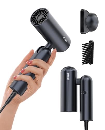 Foldable Hair Dryer for Travel - Global Voltage with Auto-Sensing, 1B Plasma Particles, 200times/s Temp Control, Portable Blow Dryer with Single-Sided Comb, Gray