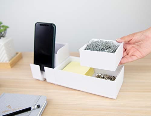 Bostitch Office Konnect Desk Organizer and Charging Station, 2 USB Ports & 2 Plugs, Charges Phones & Tablets, Accessory Tray, 4-Piece Design, White 5