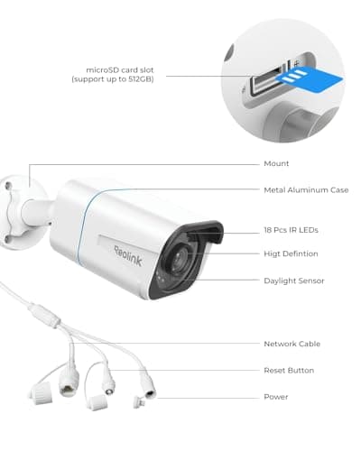 REOLINK 4K/8MP Wired Security PoE IP Camera, Human/Vehicle/Pet Detection, Time-Lapse, 100ft IR Night Vision, Work with Smart Home, Up to 512GB microSD Card, Outdoor/Indoor Surveillance, RLC-810A 9