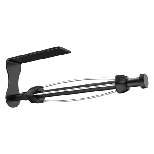 SetSail Paper Towel Holder, Single Hand Operable Paper Towel Holder Under Cabinet with Adjustable Damper, Easy Tear, Wall Mount, Self-Adhesive or Drilled for Kitchen Bathroom, Black