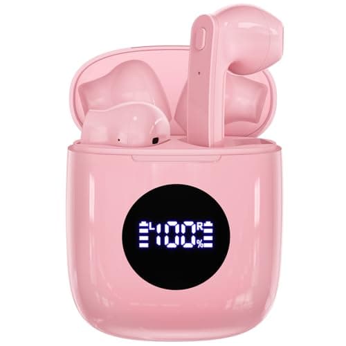 CAPOXO Wireless Earbuds, Bluetooth Earbuds Headphones Bass Stereo, IPX7 Waterproof Ear Buds with Mic LED Display, in Ear Earphones, 78H Playtime for Smartphone Laptop Pad Sports Workout,Pink