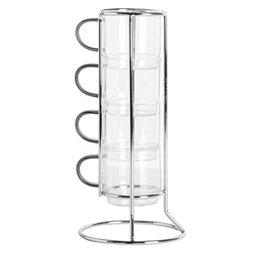 Gibson Soho Lounge Stackable Glass Espresso Cups with Rack, 4-Piece Set, 3.8oz – Durable Glass Coffee Cups