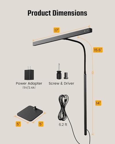 SUPERDANNY LED Desk Lamp for Home Office, Eye-Caring Desk Light with Base, 12W Touch Control 3 Colors Dimmable Brightness, Gooseneck Architect Lamp for Computer Monitor Reading Workbench, Black 7