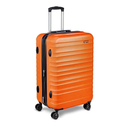 Amazon Basics 26" Hardside Medium Checked Luggage, Expandable Hardshell Suitcase with Wheels, Scratch-Resistant Surface, Four Multi-directional Wheels, Orange