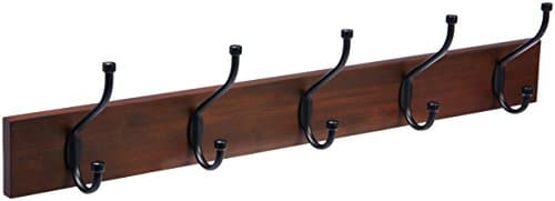Amazon Basics Rectangular Farmhouse Wall-Mounted Coat Rack for Entryway and Bedroom, Storage Organizer, 5 Double Hooks, Light Walnut