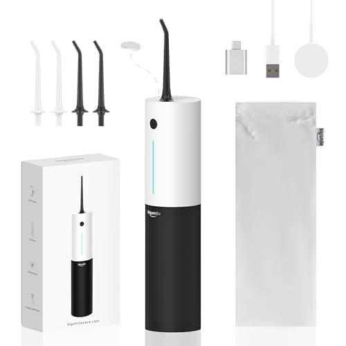 Bigsmile Water Flosser Electric Oral Irrigator Travel Shower Cordless Maintain Oral Cleanliness and Health IPX7 Waterproof Rechargeable (Black and White)