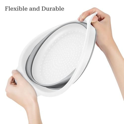 Cluren Collapsible Colander 3-Pack Set Space-Saving Foldable Kitchen Strainer with Non-Slip Base Durable Thickened PP+TPE Collapsible Strainers for Pasta, Vegetables, Fruits (Gray-White) 5