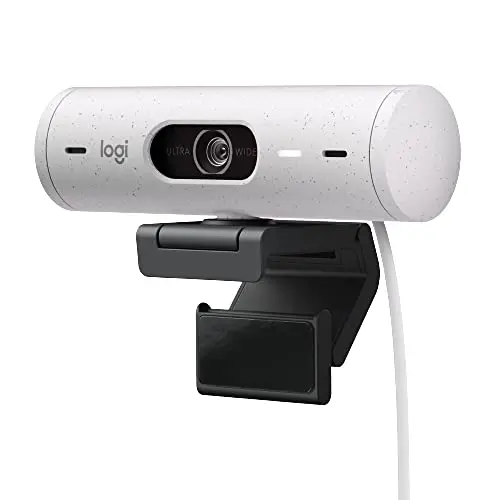 Logitech Brio 500 Full HD Webcam with Auto Light Correction,Show Mode, Dual Noise Reduction Mics, Webcam Privacy Cover, Works with Microsoft Teams, Google Meet, Zoom, USB-C Cable - Off White