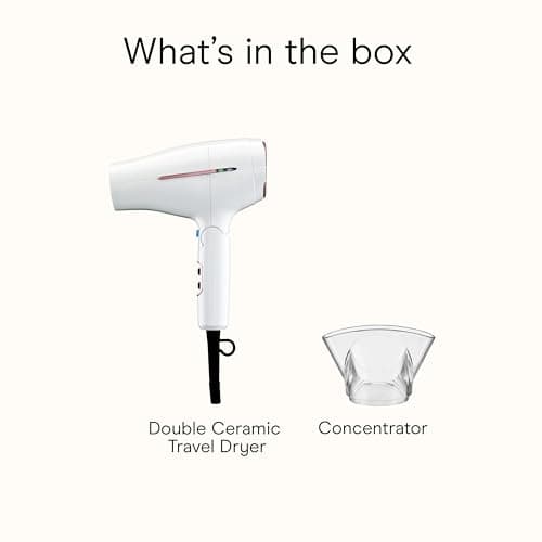 Conair Double Ceramic Travel Dryer with Concentrator & Folding Handle, 1875W Travel Blow Dryer with Smart Voltage Technology, Ionic Conditioning Fights Frizz, 3 Heat & 2 Speed Settings, White 7