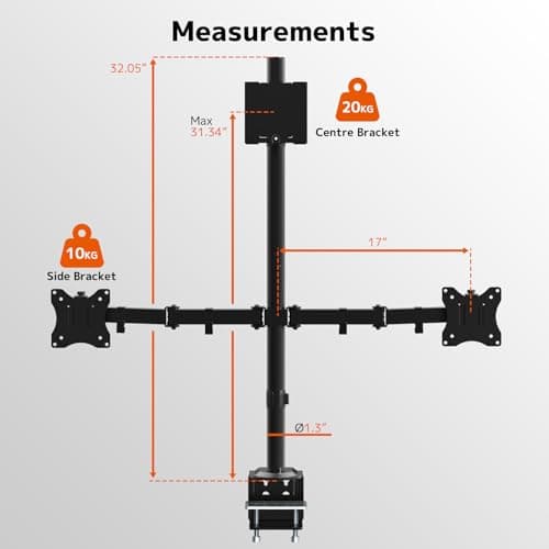 PUTORSEN Triple Monitor Mount for Up to 49" Ultrawide and 32" Monitors per Side Arm, Extra Tall 3 Monitor Desk Mount Holds up to 44 lbs, VESA 75/100 mm 5