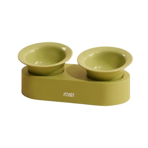 MS!MAKE SURE Raised Cat Bowls Set - Ceramic Dishes with Non-Slip Stand, 9° Tilted, Lead & Cadmium Free, for Small Dogs and Cats, 6.5" Wide - 2 x 320ML (10.8 oz), Green