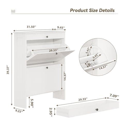 FTZxHKLX Shoe Cabinet with 2 Flip-Up Doors & Drawer, Slim Shoe Cabinet with Adjustable Shelves & Elevated Design, Freestanding Narrow Shoe Storage Organizer for Entryway, Hallway, Foyer, White 2