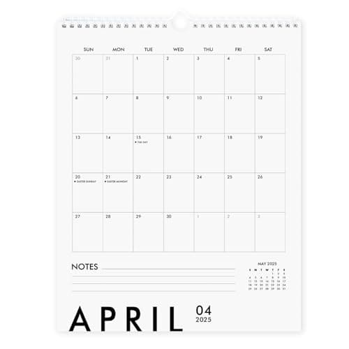 Modern Vertical Wall Calendar 2025-18 Month Calendar January 2025 to June 2026, 11x13.5 Inches Sleek Black & White Design with Spiral Twin-Wire Binding