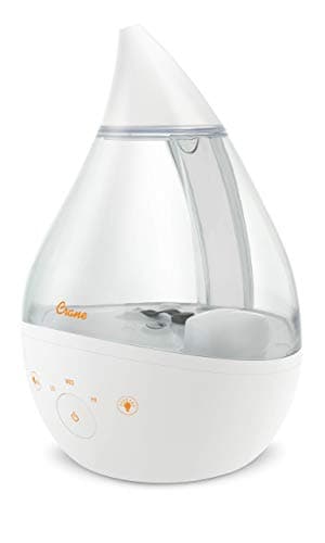 Crane White Drop 4 in 1 Ultrasonic Cool Mist Top Fill Humidifier with Sound Machine, 1 Gallon Tank, For Large Rooms, Clear and White, Baby Nursery Humidifier