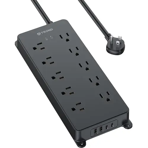 TROND Power Strip Surge Protector, 4000J, ETL Listed, 10 Widely Spaced Outlets with 2 USB A and 2 USB C, Flat Plug 5ft Extension Cord, Wall Mountable, 14AWG Heavy Duty, for Home Office Garage, Black