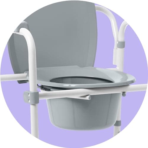 Medline 3-in-1 Steel Bedside Commode, Elongated Seat, Sturdy Folding Frame, 7.5 QT. Bucket, 350 lb. Weight Capacity, Clip-on Seat, Easy Cleaning, Tool-Free Assembly, Gray 7