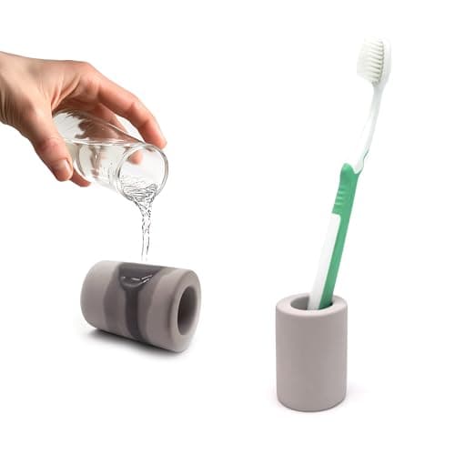 DiatZeno Mini Toothbrush Holders for Bathrooms - Diatomite Quick-Dry Organizer, Compact Portable Toothbrush Holder for Countertop, Shower & Travel Storage