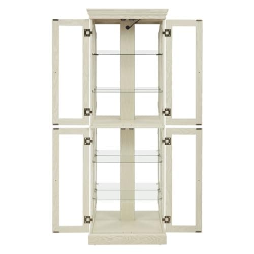 Lighted Curio Cabinet 71" Vintage Glass Display Case with Adjustable Shelves, 4 Tempered Glass Doors, Bulb Included, Wooden Wine Bar China Cabinet for Living Room Liquor Storage (Antique White) 9