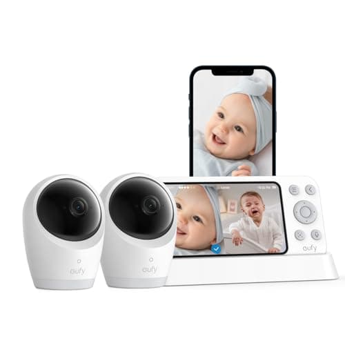 eufy Baby Monitor E21 with 2 4K UHD Cameras, 5'' 720p Display, Hybrid Wi-Fi and No Wi-Fi Connection, App and Monitor Control, Pan-Tilt, 8× Zoom, Portable Camera with Built-in Battery, ANR