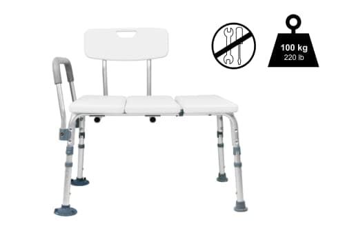 PEPE Mobility Tub Transfer Bench for Bathtub, Shower Chair with Backrest, Slip-Resistant Feet, Height Adjustable, White, Shower Bench Shower Seat for Elderly and Disabled 5