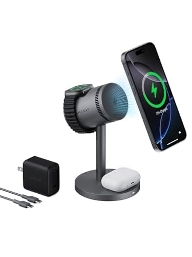 AMEGAT 3 in 1 Charging Station Compatible with MagSafe, Cooling Wireless Charger 15W Qi2 Certified for iPhone 17/16/15/14/13/12, Samsung S25, Apple Watch, AirPods (45W PD Charger Included)