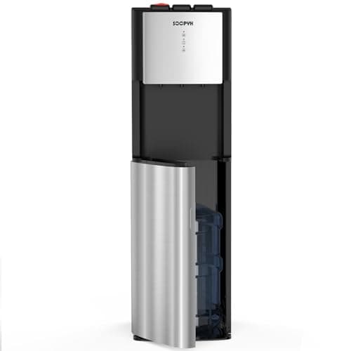 SOOPYK Self Cleaning Bottom Loading Water Cooler Dispenser for 5 Gallon Bottles 3 Temperatures, Child Safety Lock, LED Display with Empty Bottle Alert, Stainless Steel