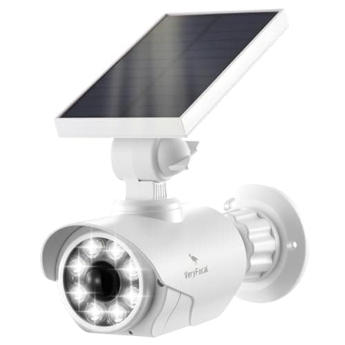 VeryFocal Solar Battery Powered Dummy Fake Security Camera for Outside with PIR Thermal Sensor Warning Light, Motion Activated Floodlights, IP66 Waterproof