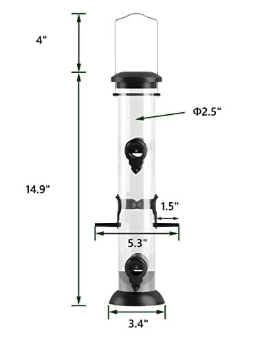 TrampgiK Metal Tube Bird Feeders for Outdoors Hanging,Finch Feeders for Outside,Chew-Proof Hanging Birdfeeder,Squirrel-Proof 6 Ports Bird Feeder 14 Inch,Anti-Rust,Black,1 Pack(Seed is not Included) 6