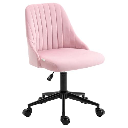 Vinsetto Mid-Back Office Chair, Velvet Fabric Swivel Scallop Shape Computer Desk Chair for Home Office or Bedroom, Pink