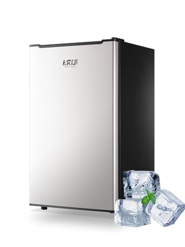 3.2 Cu.ft Upright Freezer, KRIB BING Mini Freezer with Net Shelves, Freestanding Freezer with Adjustable Thermostat for Home/Kitchen/Office, Silver