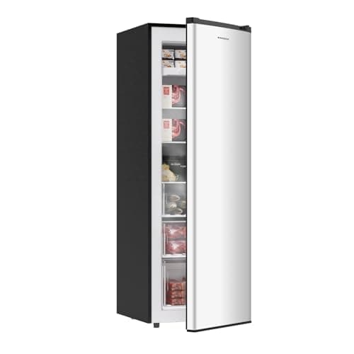 BANGSON Upright Freezer, 7.0 Cu.ft Stand Up Freezer, Convertible Upright Freezer/Refrigerator, Single Door for Kitchen,Garage, Office, Apartment, Silver