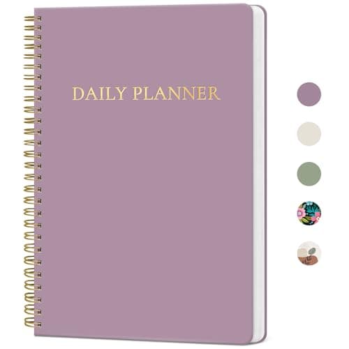 Aesthetic Daily Planner Notebook With Hourly Schedule, Spiral To Do List Notepad, Notebooks for Work, Undated Planner to Easily Organize Your Tasks And Appointments,Perfect Office Supplies for Women - Purple